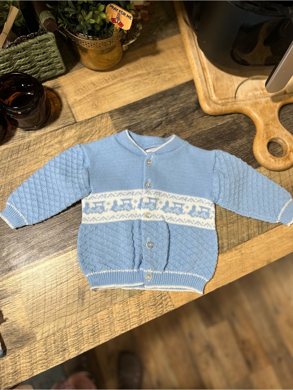 Vintage 90s Kids & More Blue Train Knit Cardigan | 6-9M